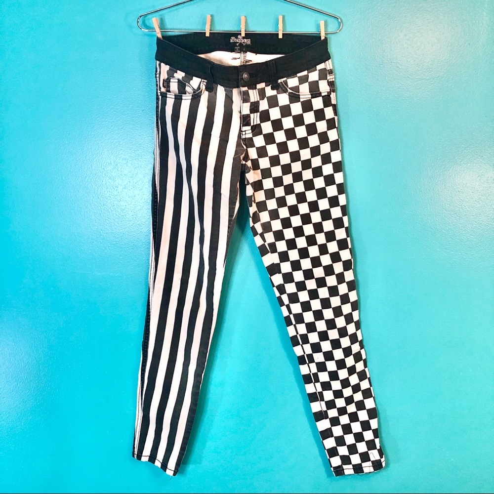 Royal Bones Checkered Stripped Split Skinny Jeans